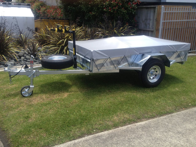 box trailer with spare wheel cover and jockey wheel